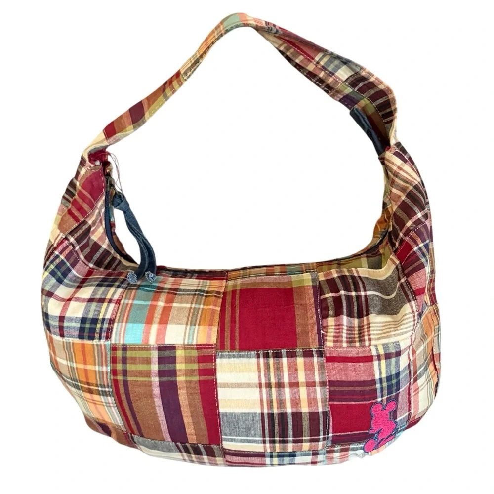 Disney Parks Vintage Hobo Madras Plaid Embroidered Mickey Preppy Bag/Wallet